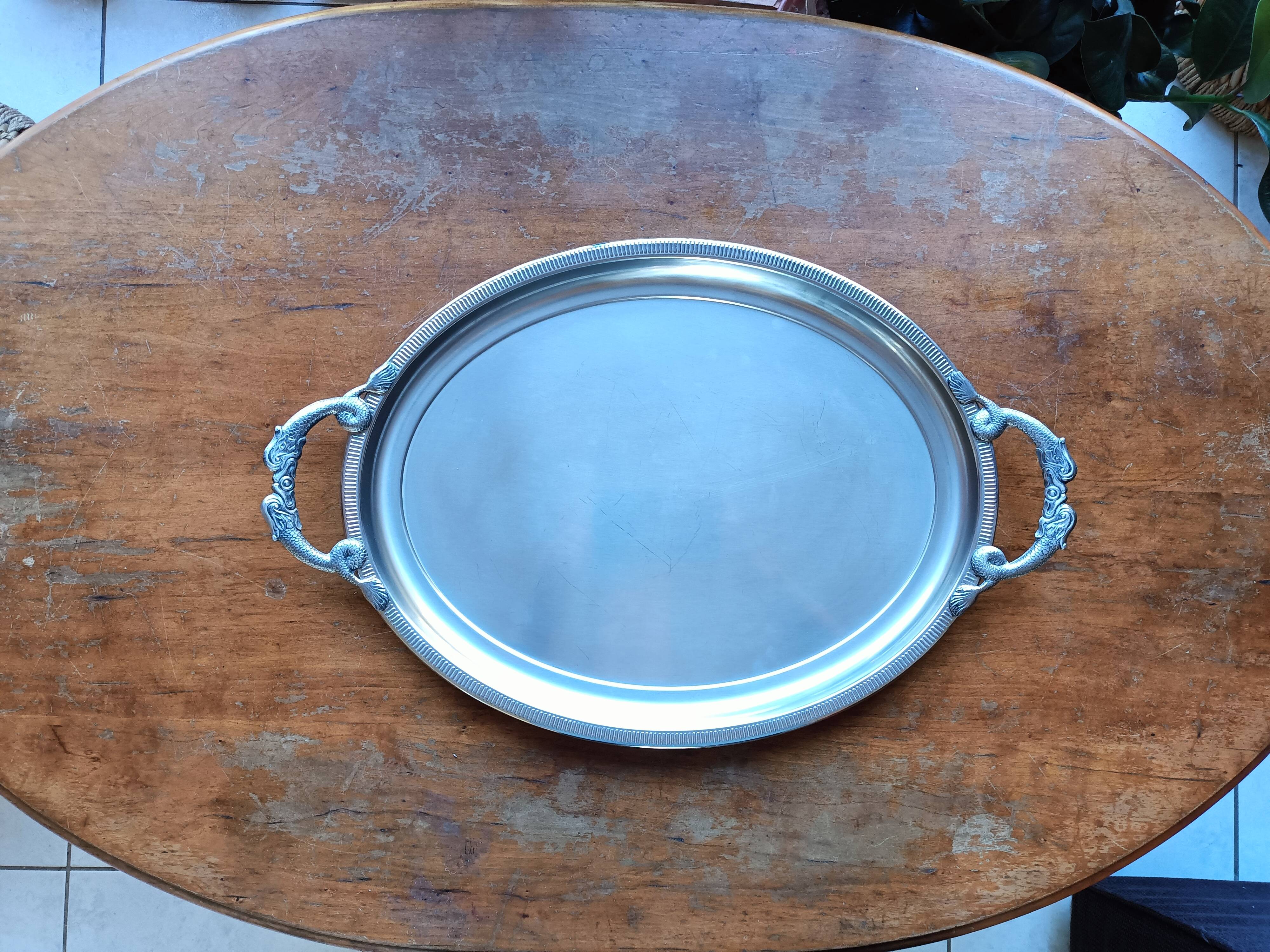 Vintage stainless steel tray by Jean Couzon