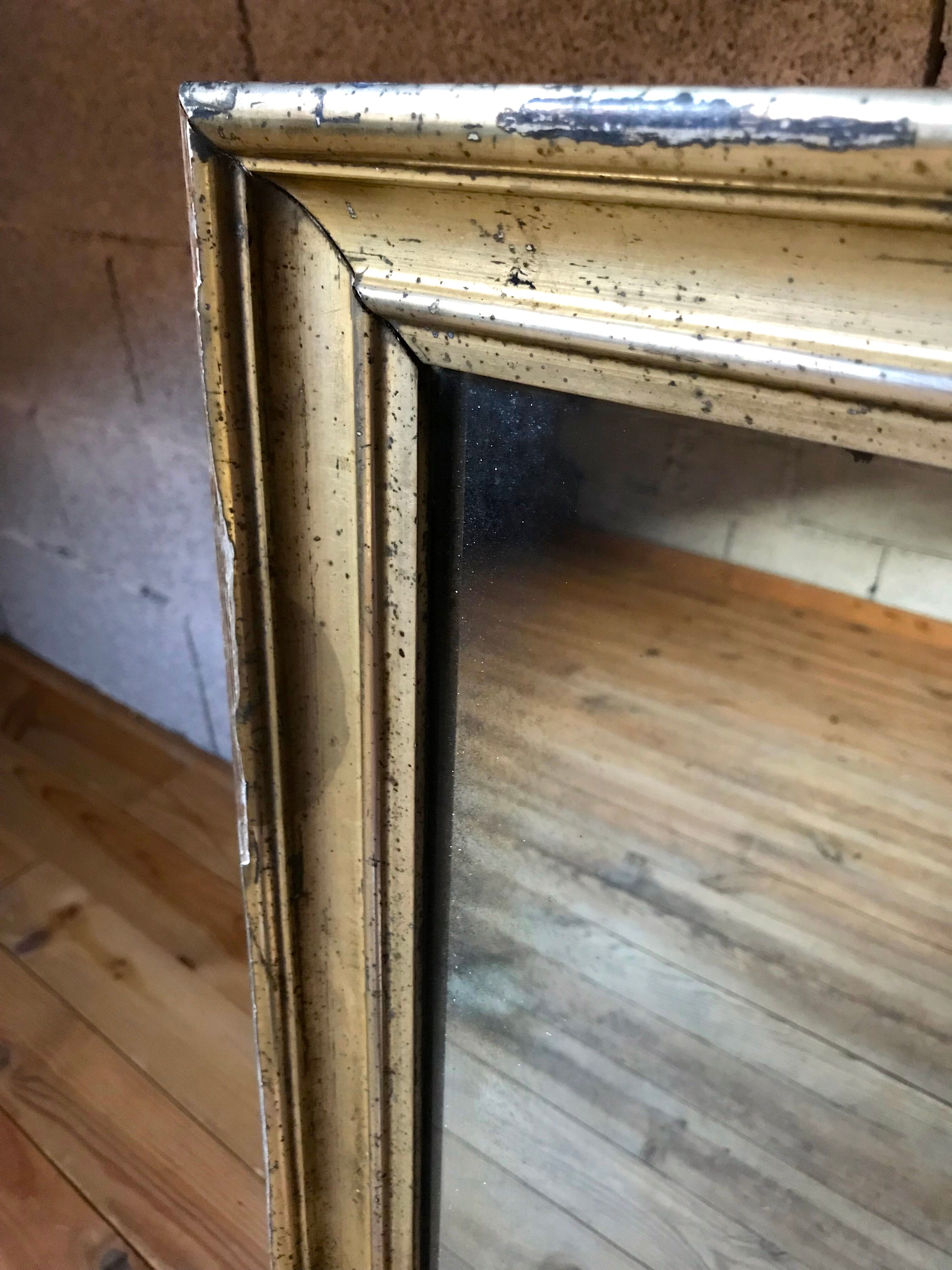 Mirror with golden mercury parquet signed david frame wood and stuck