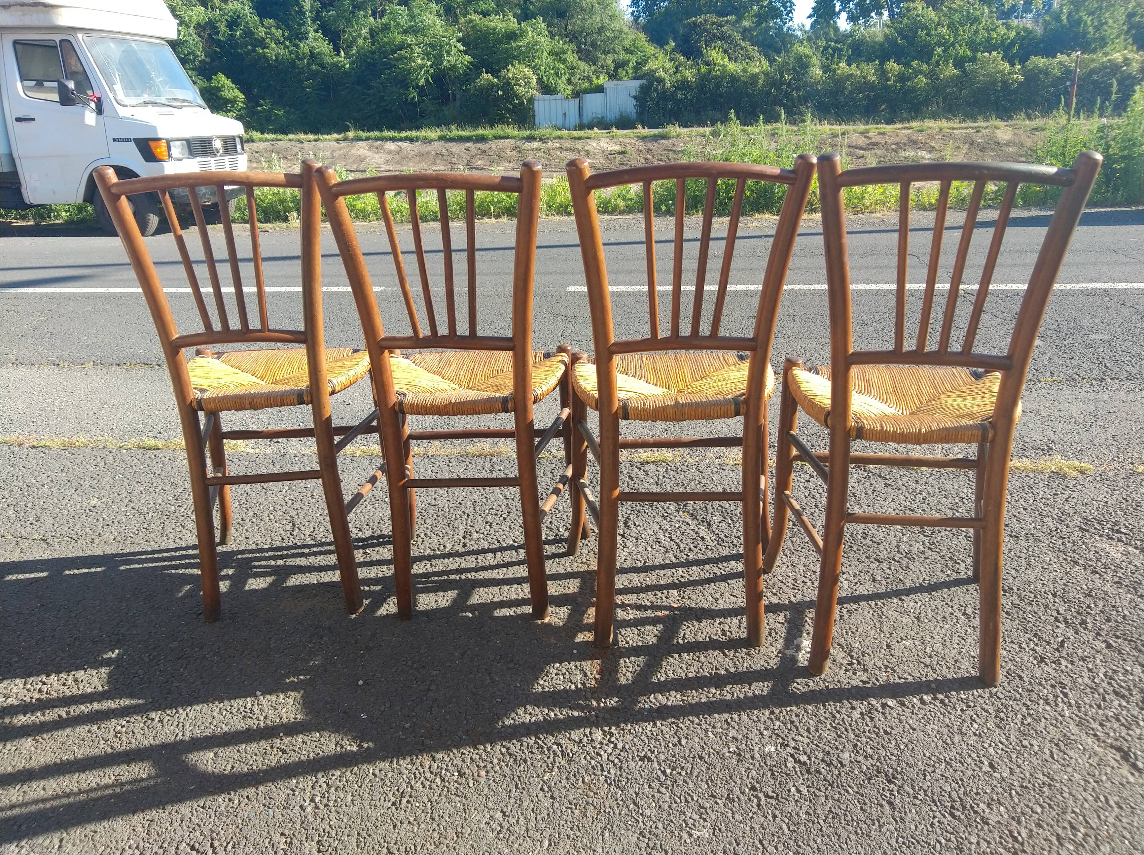 Set of 4 straw-seated bistro chairs