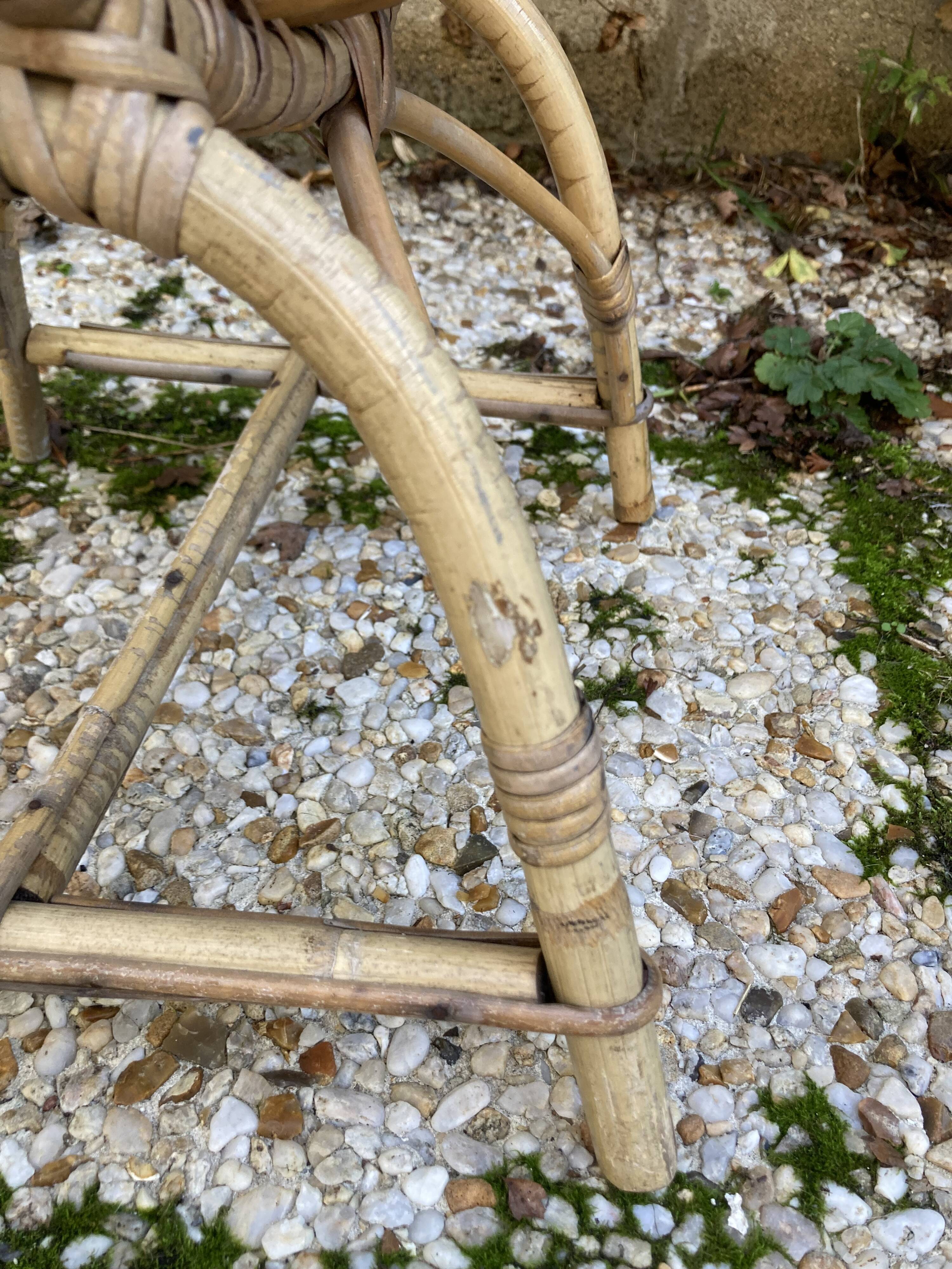 Set of 3 vintage rattan armchairs