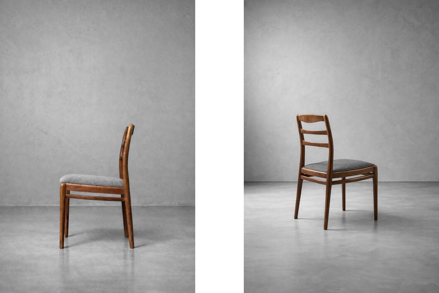 Vintage Mid-Century Danish Modern Elegant Teak & Grey Fabric Chairs, 1960s