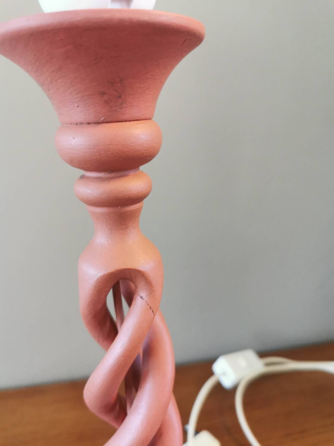 Pair of vintage twisted wood lamps