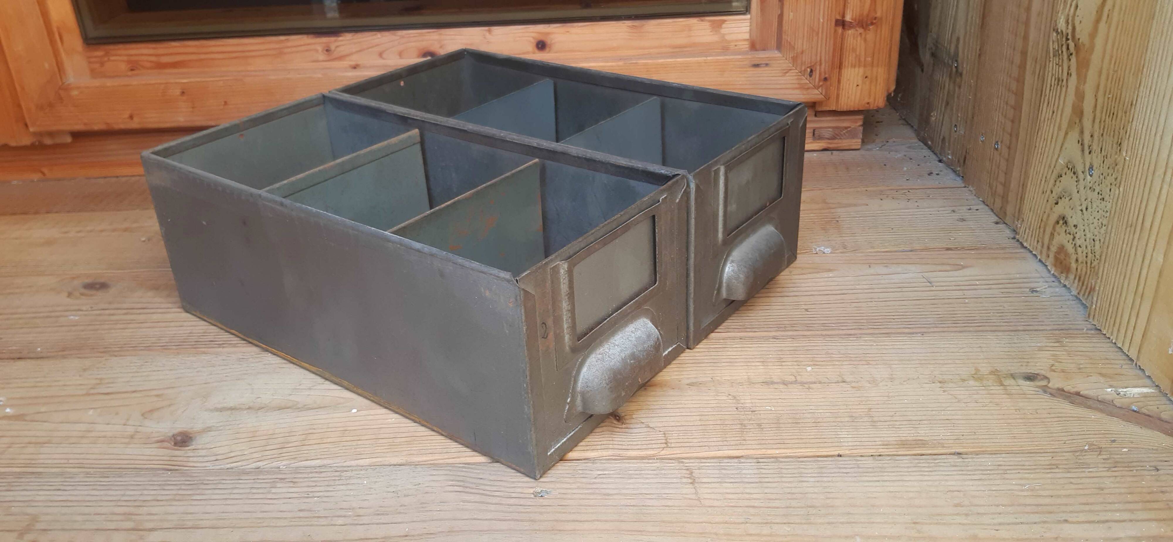 Set of two gray industrial lockers with dividers