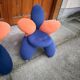 Pair of Lily chairs from the 1990s in blue and coral velvet, postmodern sculptural silhouette.
