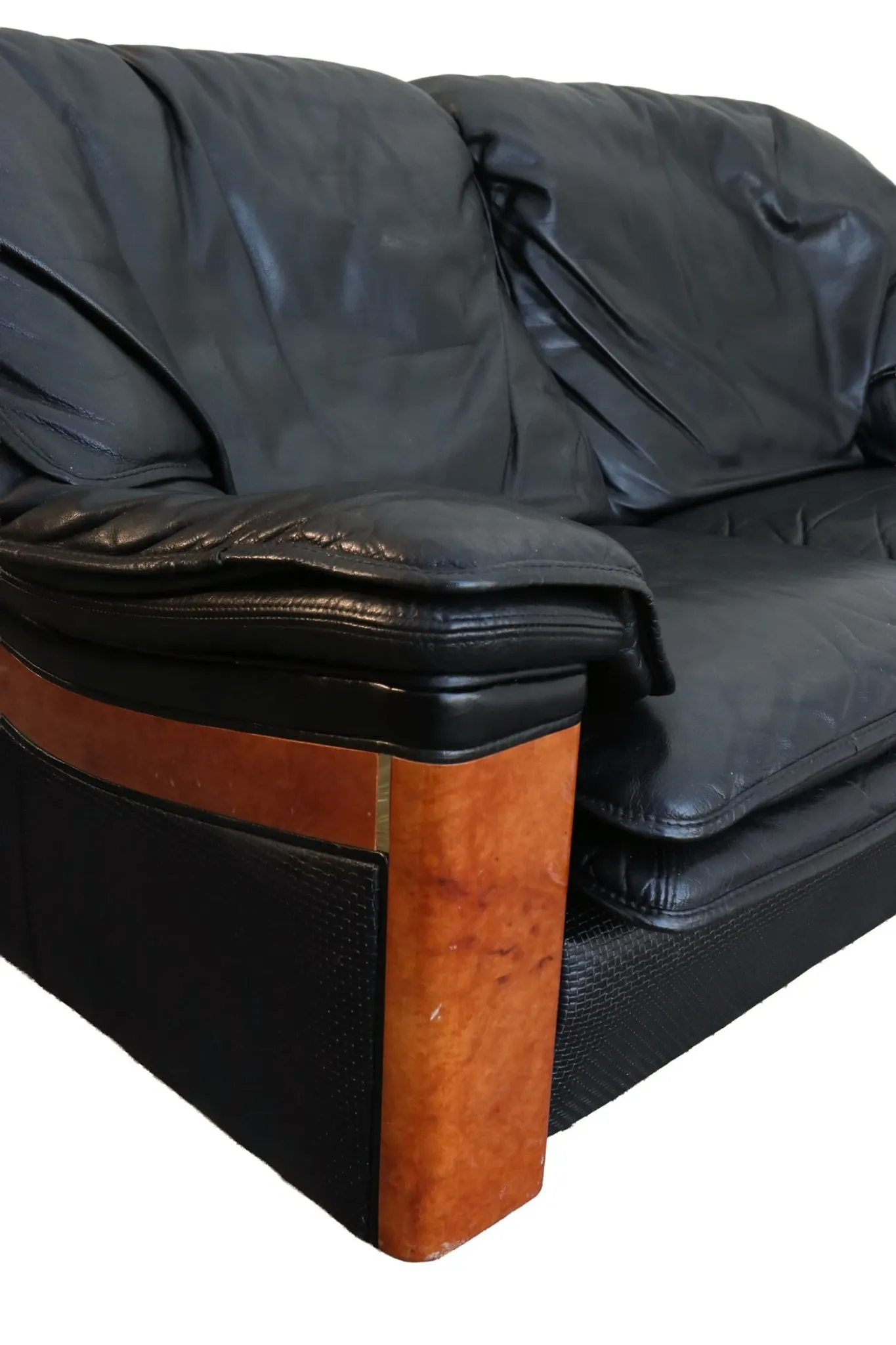 Paolo Gucci for Formitalia – two-seater sofa in black leather and burl wood
