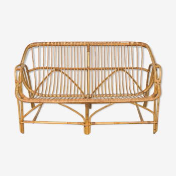 Vintage bamboo rattan bench