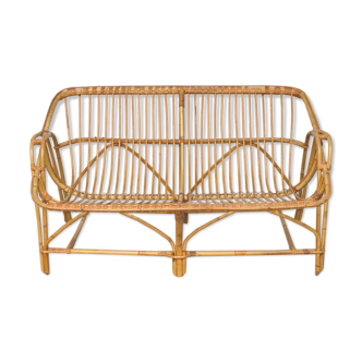 Vintage bamboo rattan bench