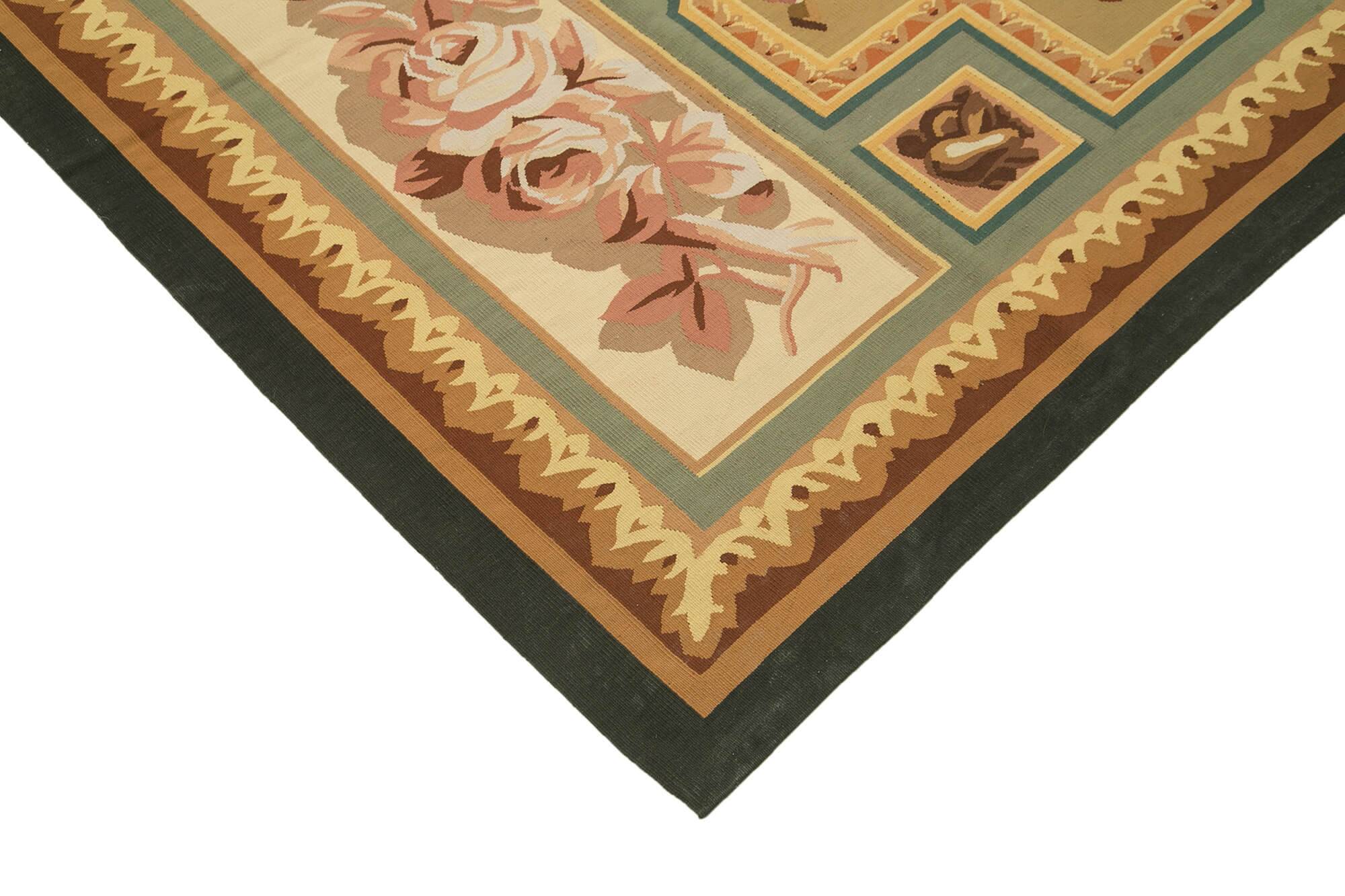 Handmade European Vintage Aubusson Kilim 281 cm x 364 cm