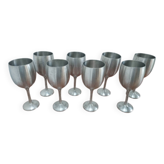 Set of 8 large pewter glasses