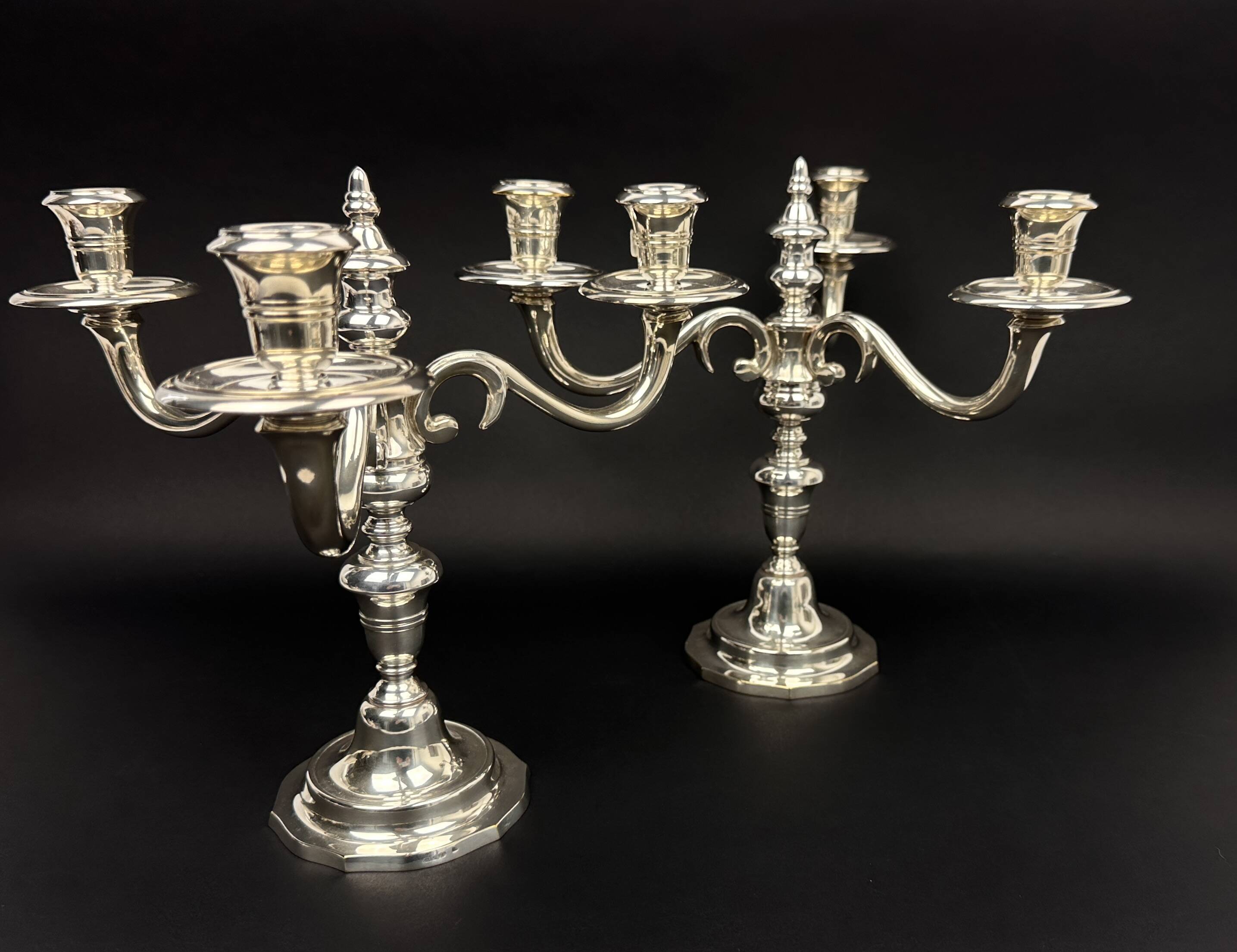 Pair of chrysalia silver metal 3-light candlestick holders