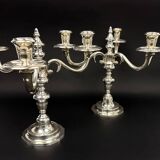Pair of chrysalia silver metal 3-light candlestick holders