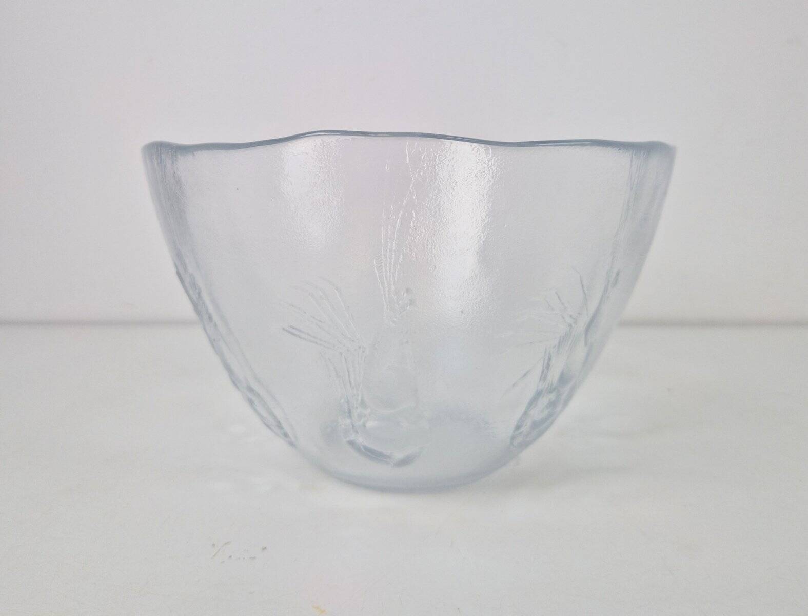 Vintage Glass Seafood Serving Bowl, Plate and Dinner Plates by Ann Warff for Kosta Boda, Sweden, 1970s, Set of 8