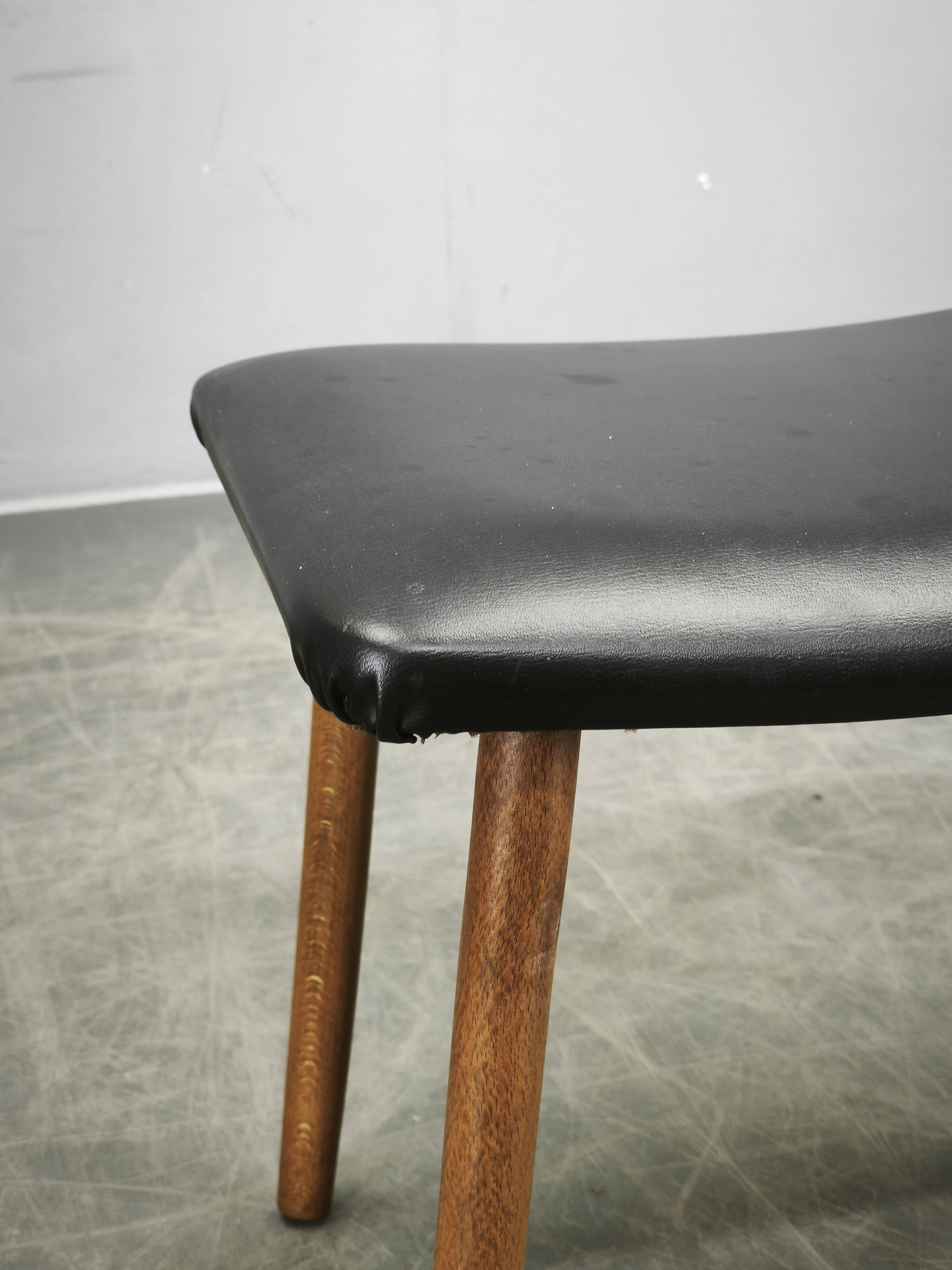 Danish Modern Beech Footstool with Black Vinyl Seat, 1960s