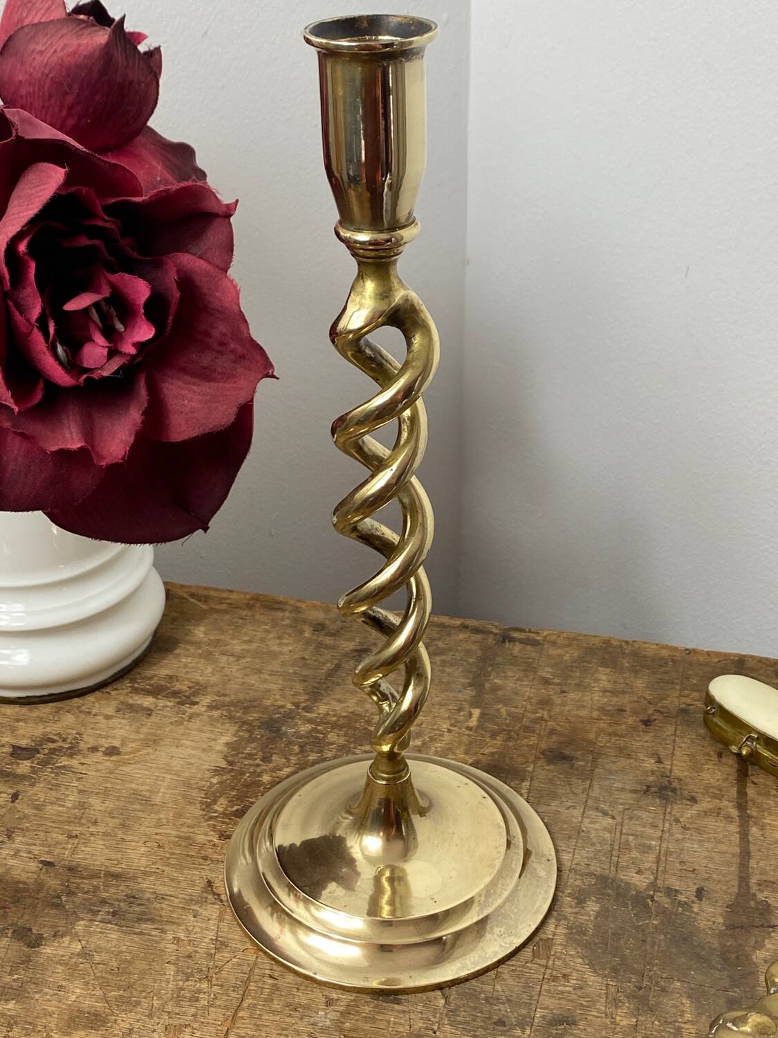 Twisted brass candle holder
