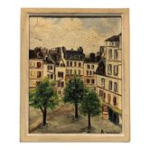 Old painting oil painting landscape of an old town square, signed A.Lemaire, framed.