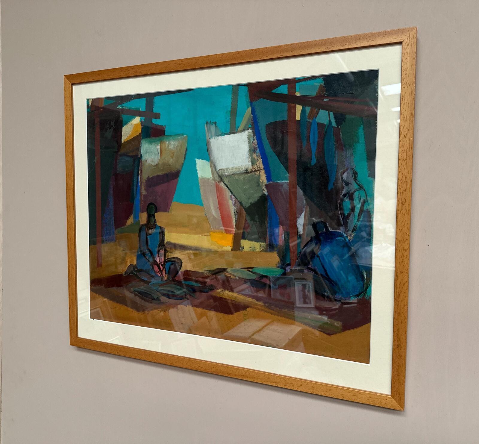Swedish Oil on Cardboard – “Figures” – Signed – Vintage & Framed – 71