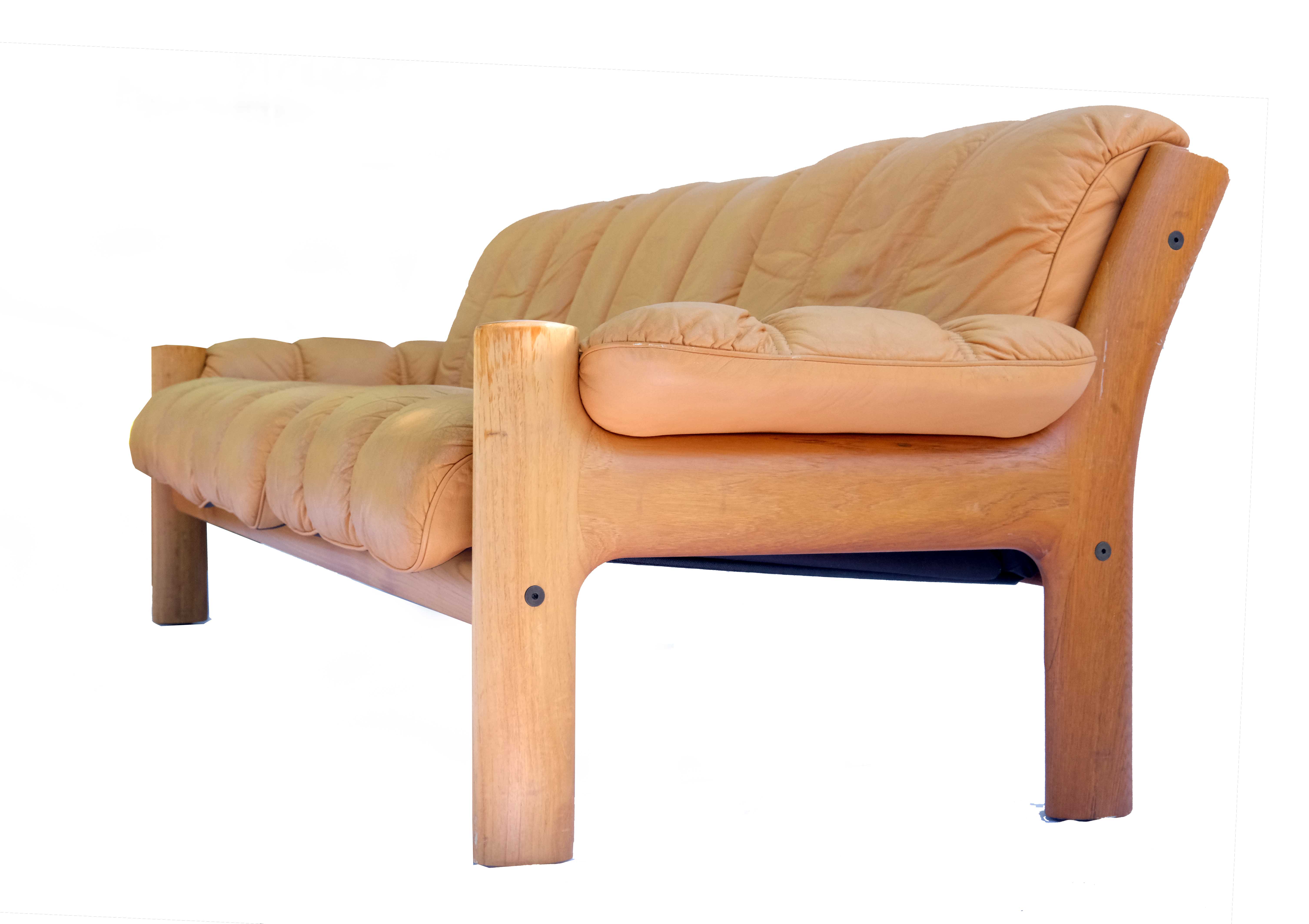 Norwegian modern ekornes teak & leather 3 seater sofa, model montana, 1970’s