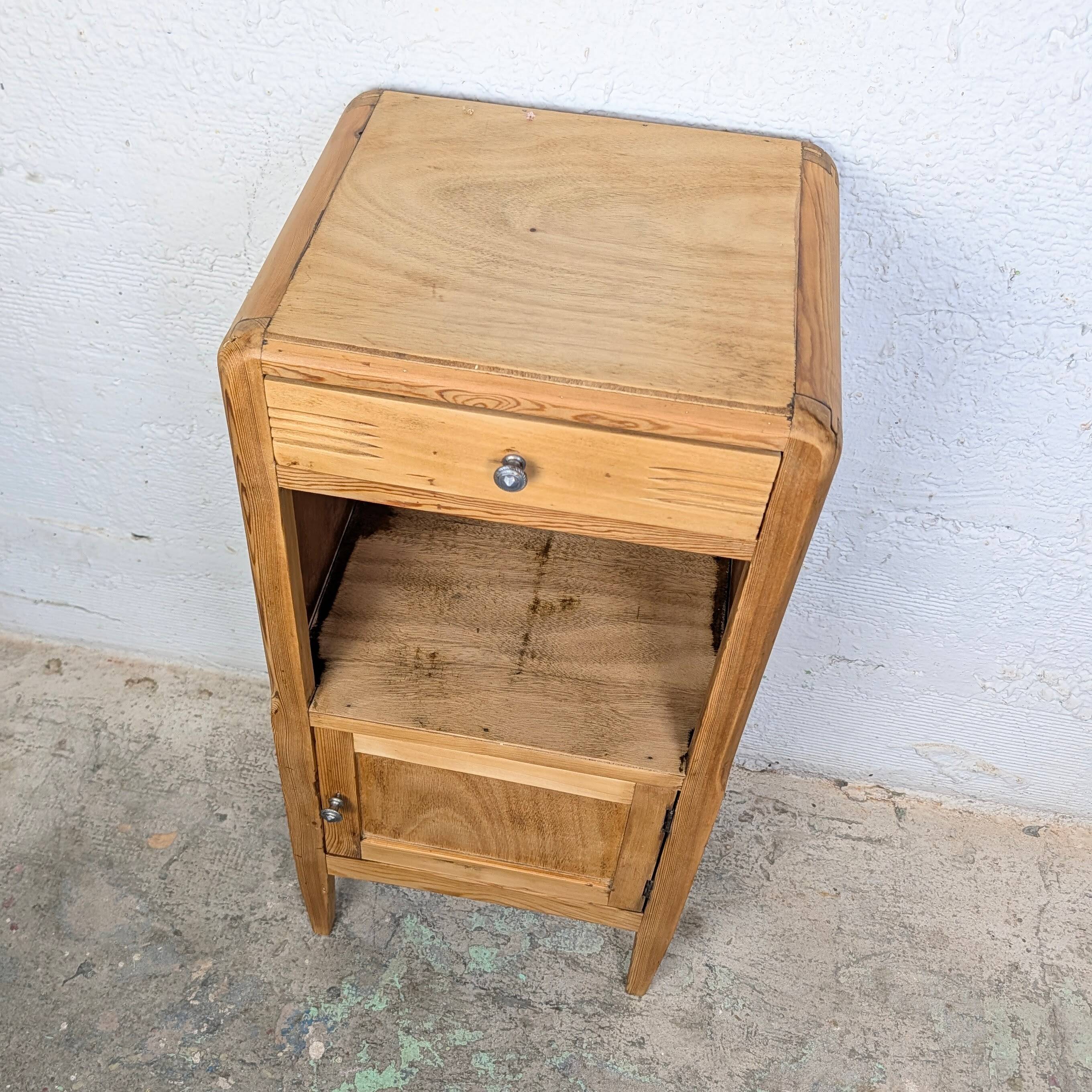 Art Deco bedside table in pine