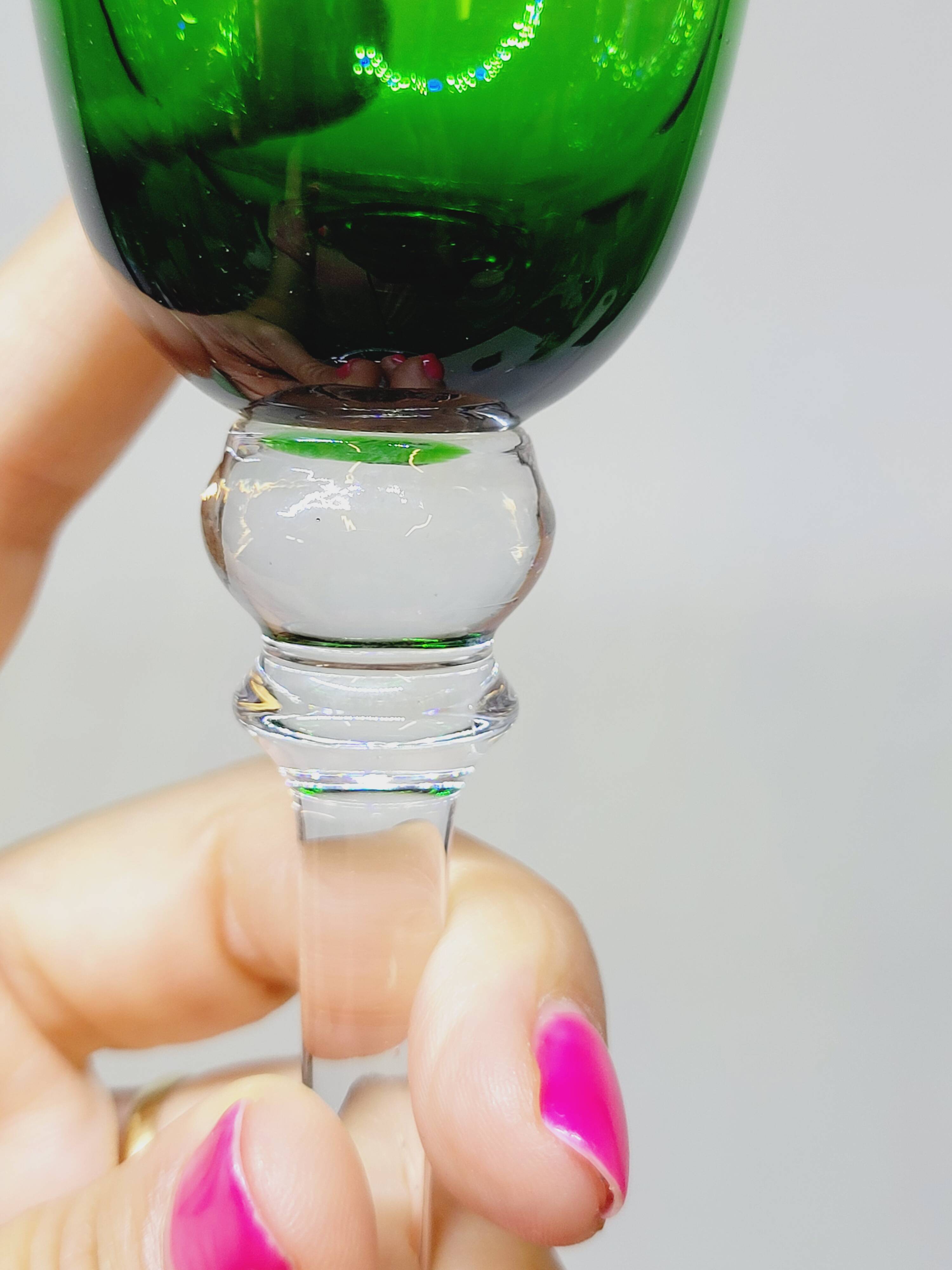 6 Champagne Flutes in Twisted Blown Glass 2 Colors Green and Amber