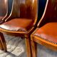 4 vintage Art Deco chairs in wood and cognac leather
