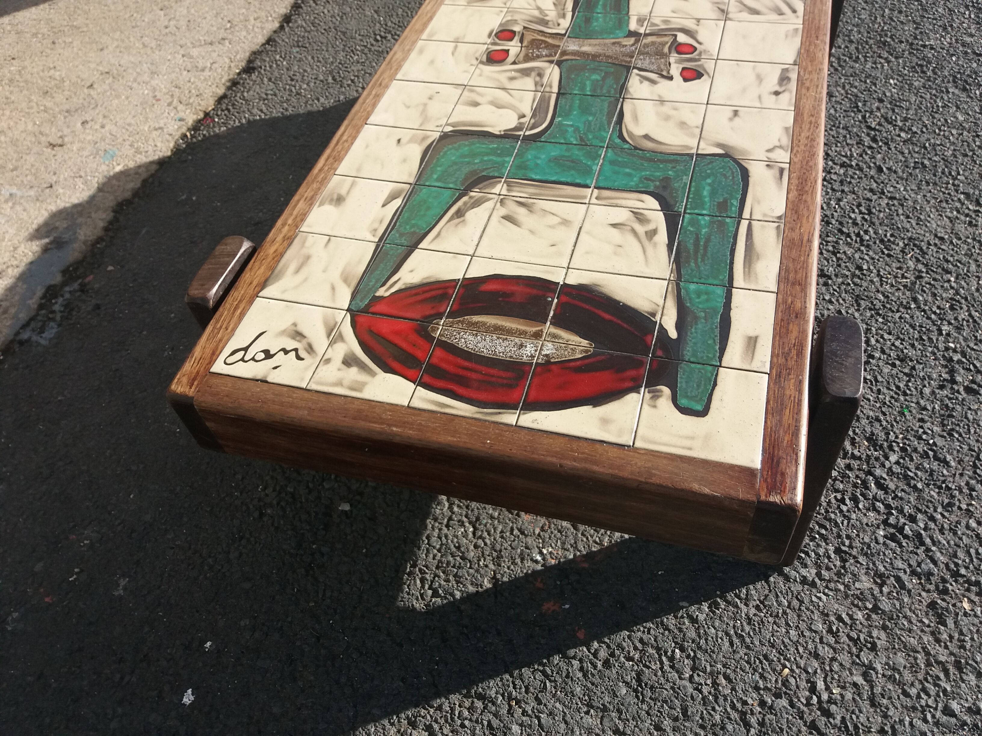 Coffee table ceramic and mahogany by Dan in Vallauris to 1950/60