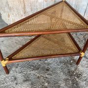 Table Basse Triangulaire Bambou Rotin + Plateaux Cannées Modèle Unique