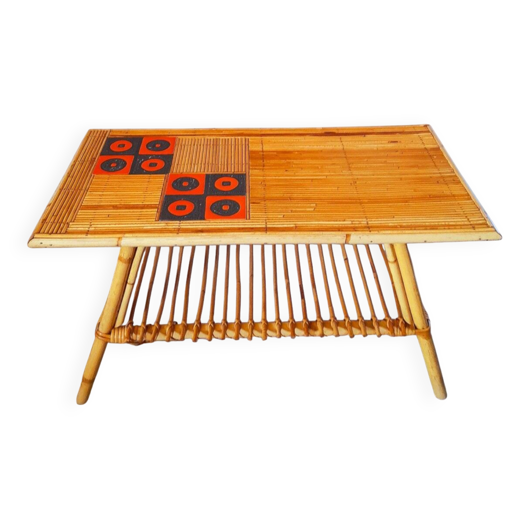 Table basse en rotin Audoux Minet/Capron 1950