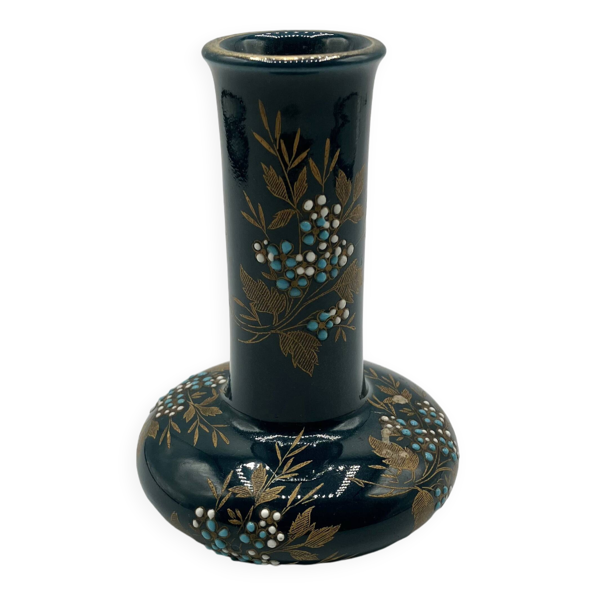 Small Gien vase in enamelled earthenware • Napoleon III