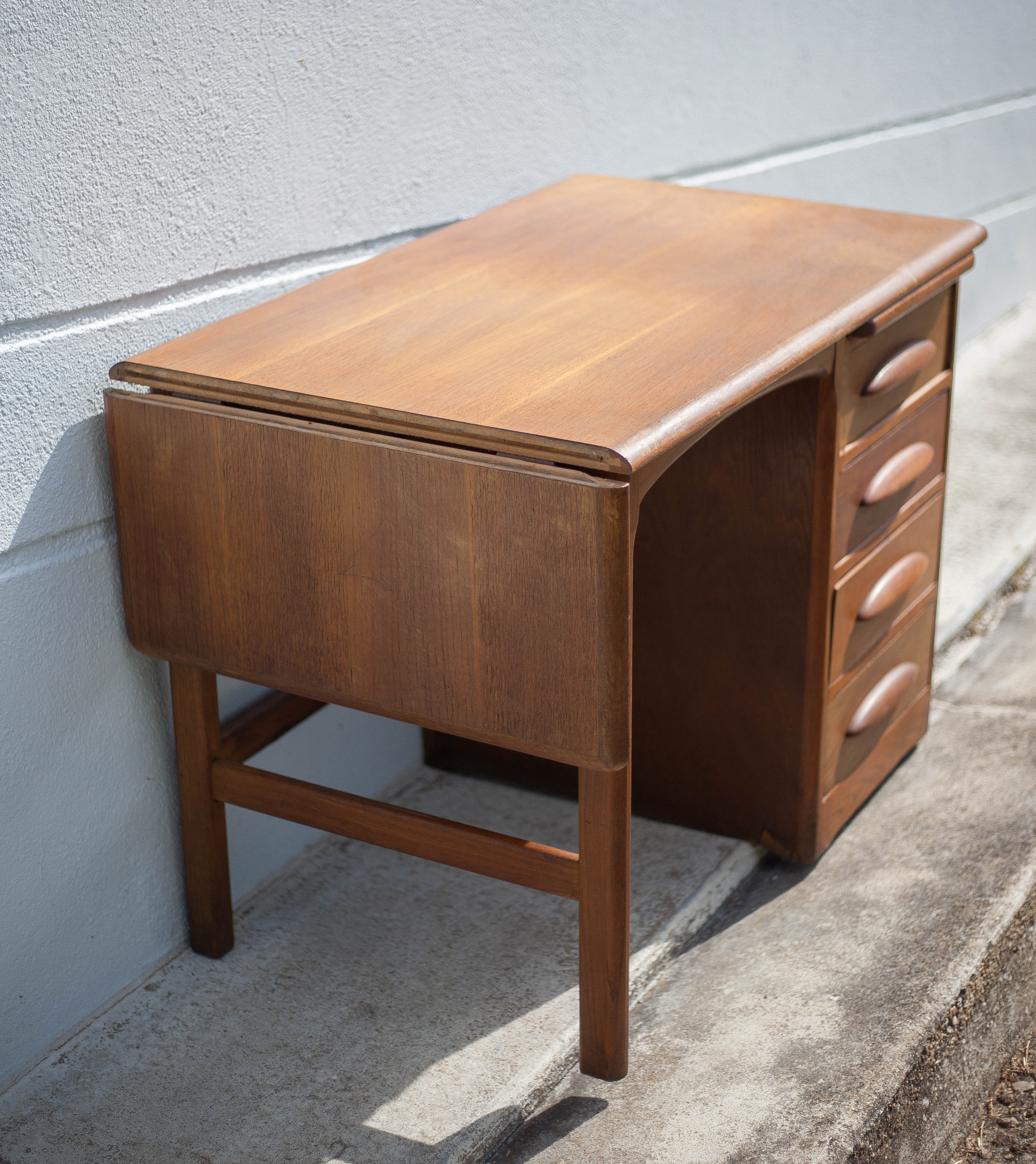 American wood desk, desk with drawers and folding extension, 50s