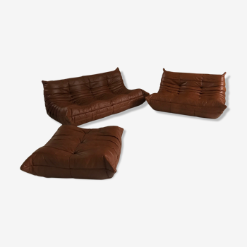 Leather Togo sofas set by Michel Ducaroy for Ligne Roset