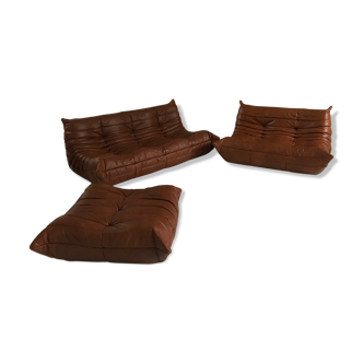 Leather Togo sofas set by Michel Ducaroy for Ligne Roset