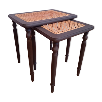 Pull out tables wood and caning