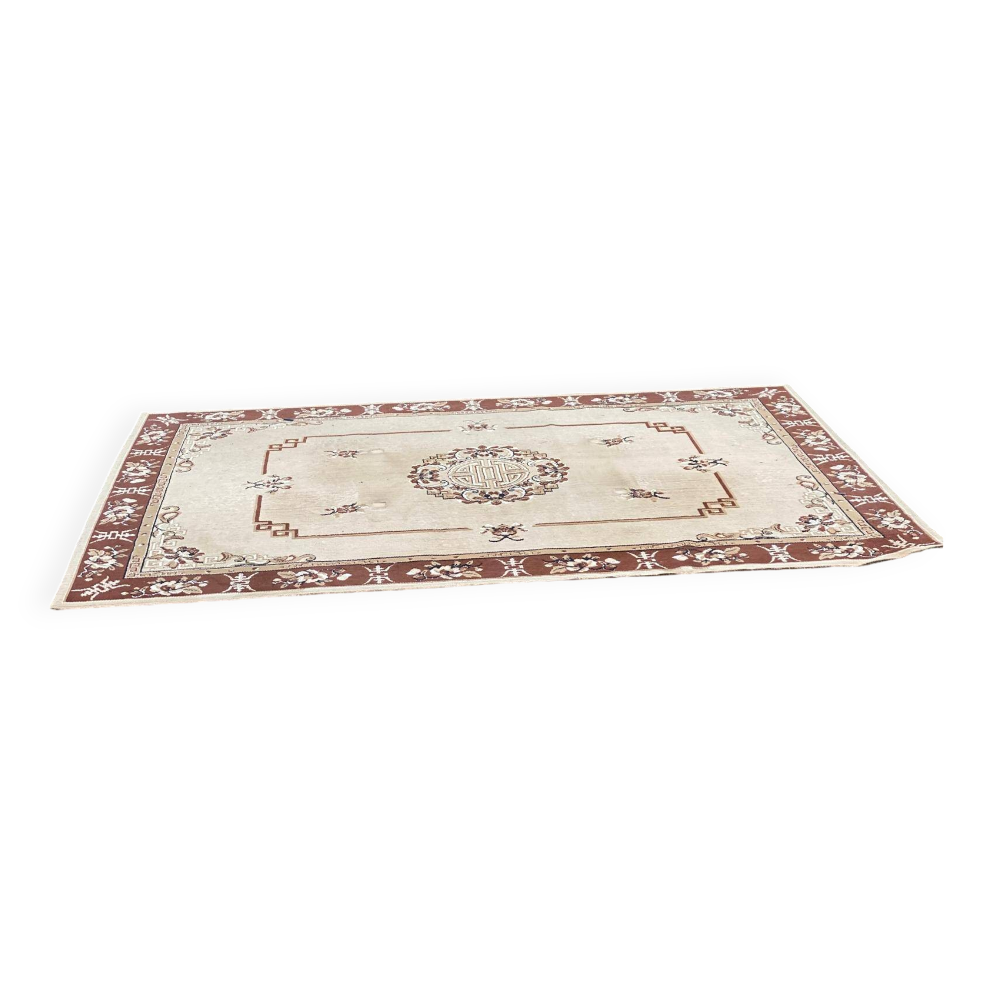 Persian rug in beige wool with woven flowers 290x190cm