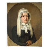 19th Century Portrait of Lady W/A White Bonnet-Oil Painting
