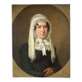 Portrait d'une dame au bonnet blanc, XIXe siècle - Peinture à l'huile