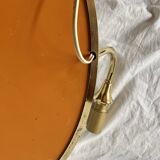Grand miroir vintage rond en laiton doré avec deux appliques lumineuses - diamètre 50 cm