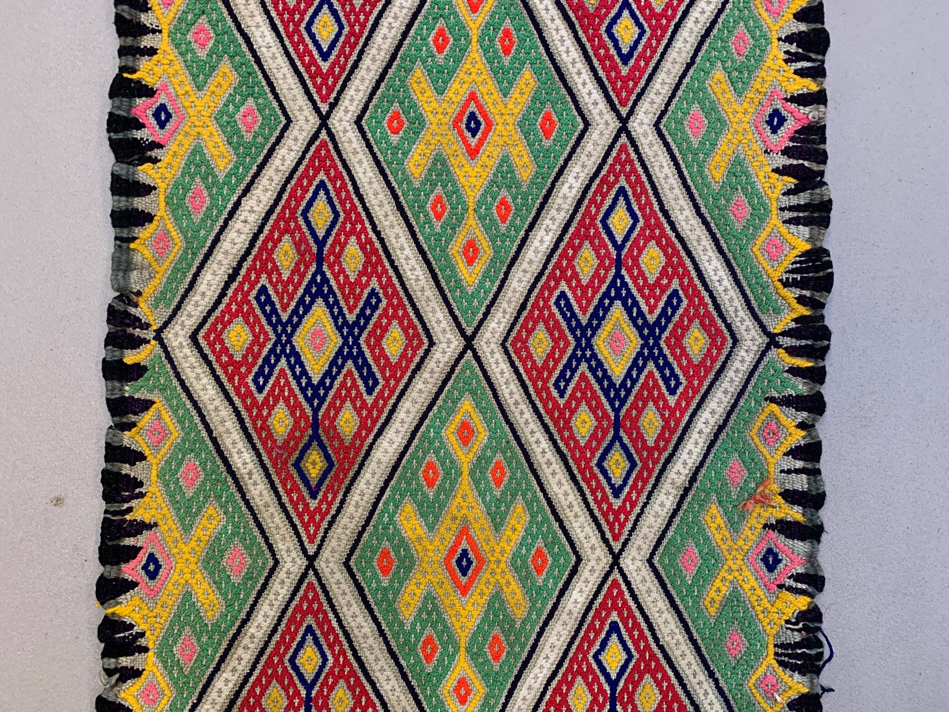 Vintage Turkish Mini Kilim 95x42 cm Wool Small Kelim Runner, shabby Chic