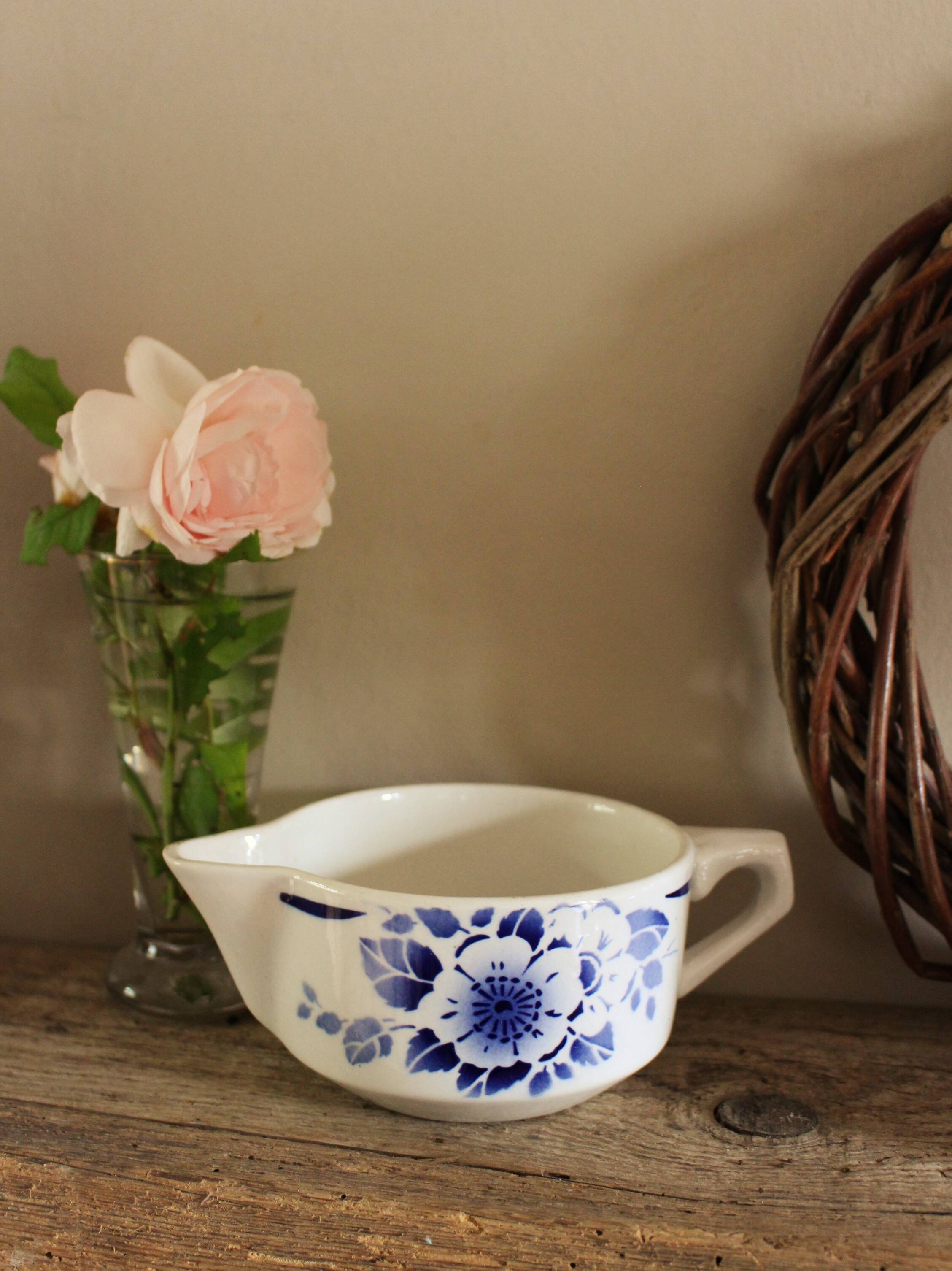 Blue flower gravy boat Saint Amand Art Deco