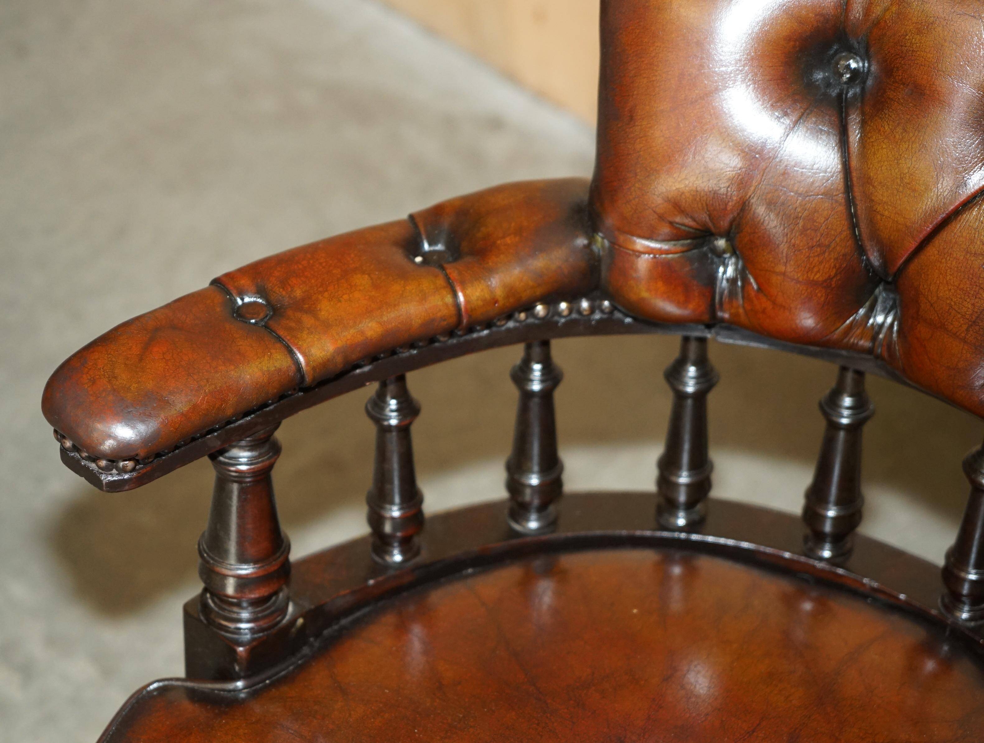 Victorian Captain Chesterfield Armchair in Restored Leather
