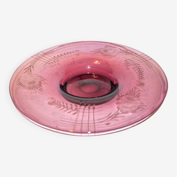 Portieux vallerysthal, large fruit bowl in purplish pink glass 1930-1940