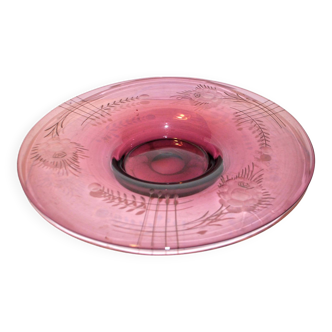 Portieux vallerysthal, large fruit bowl in purplish pink glass 1930-1940