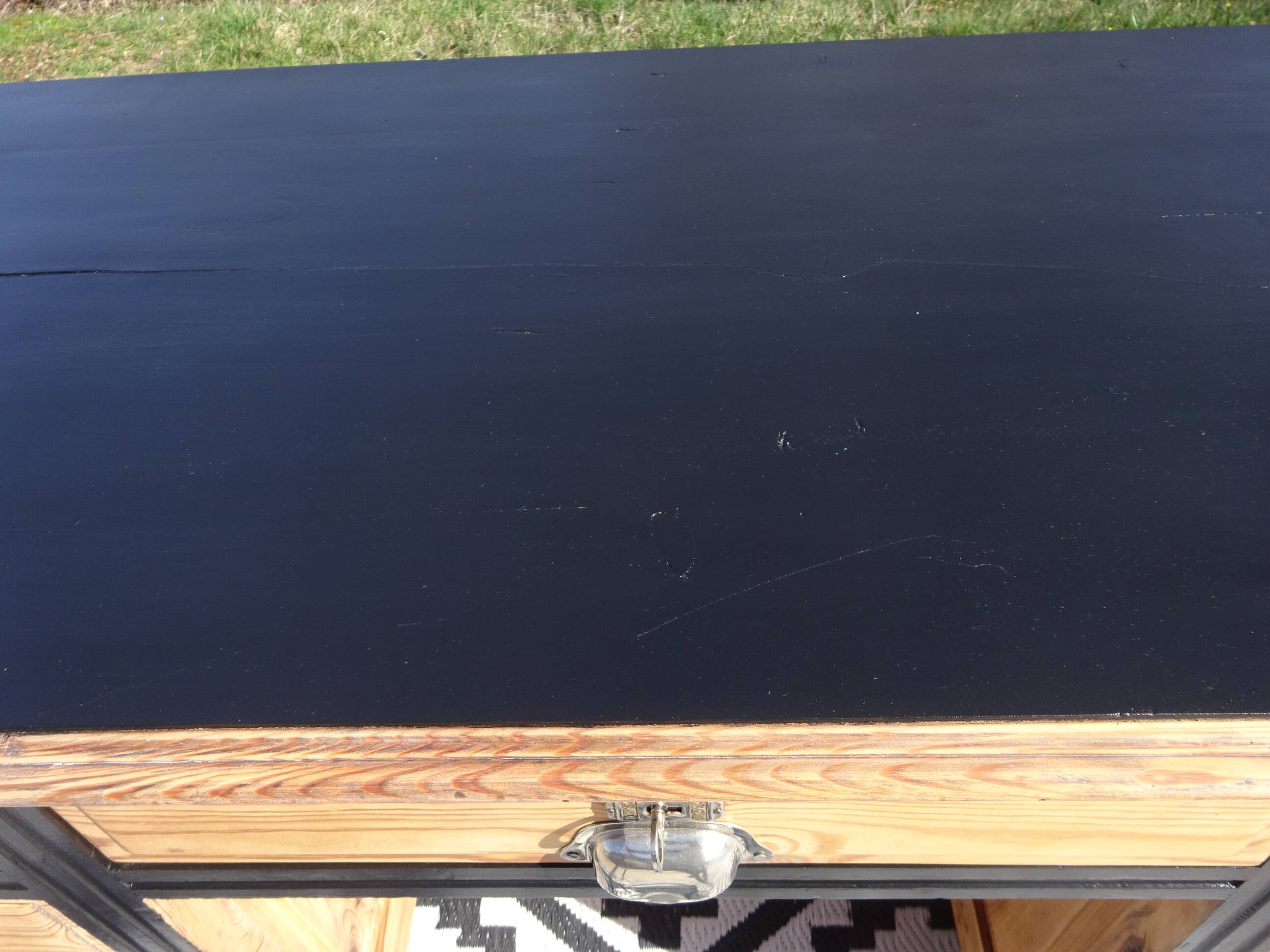 Restored antique pine desk, 9 drawers