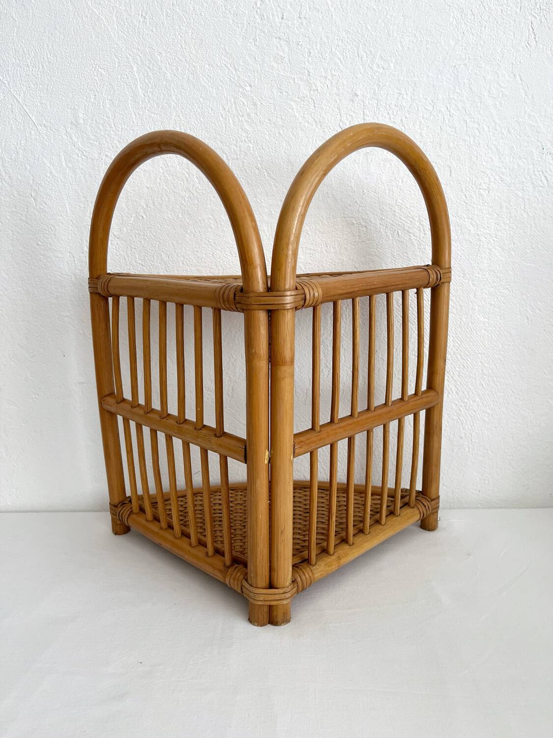 Vintage bamboo and rattan corner shelf