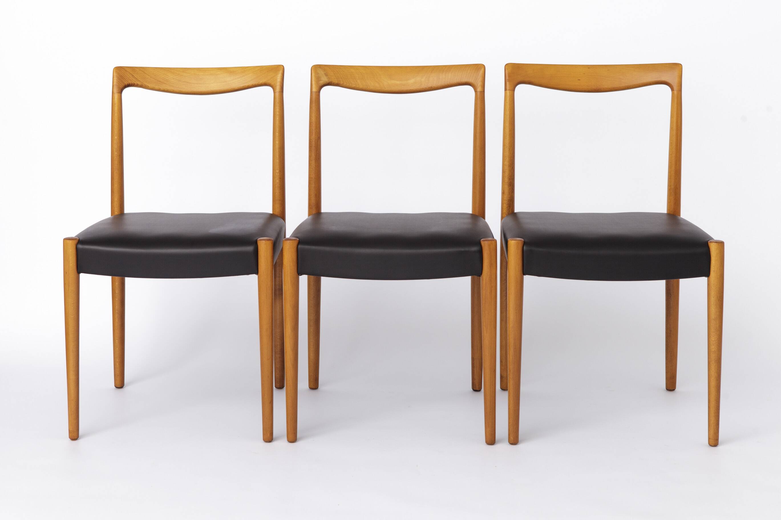 Set of 6 Vintage Lübke Dining Chairs 1970s Germany, Mid Century Beech Wood