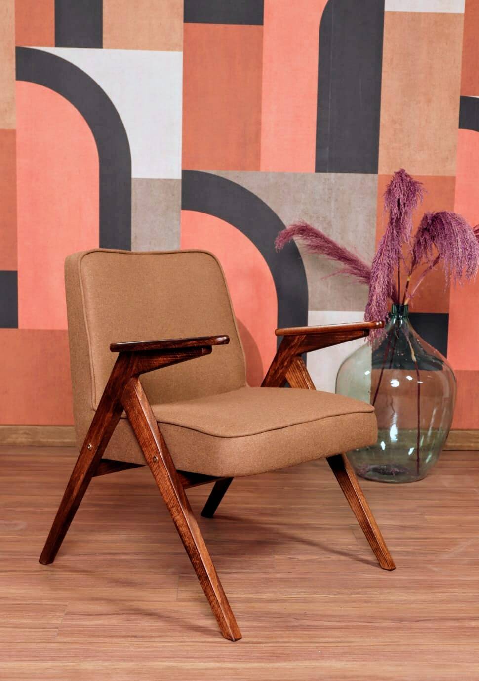 Scandinavian armchair deep brown wool space age design