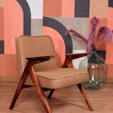 Scandinavian armchair deep brown wool space age design