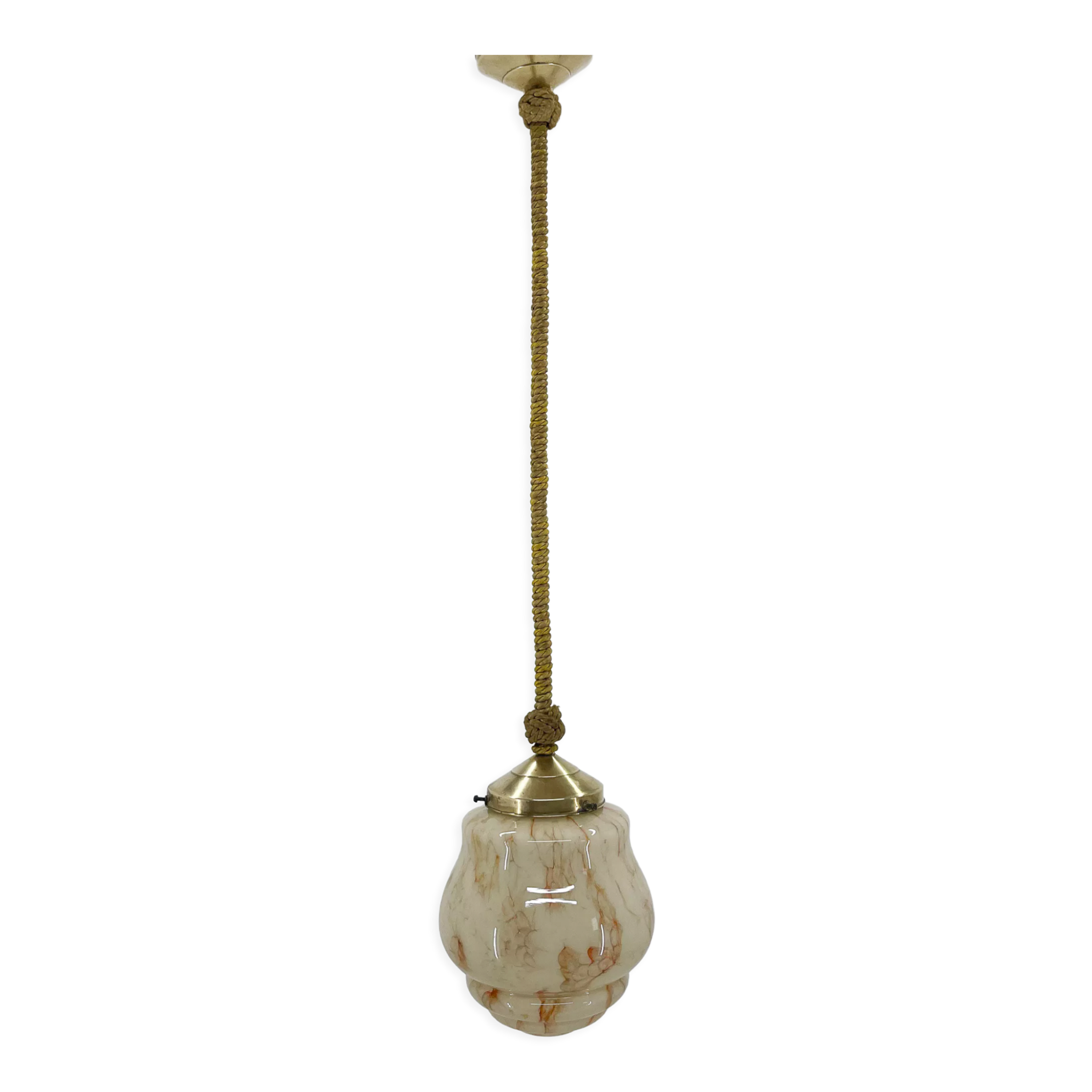 Art Deco Marble Glass Pendant Lignt on Original Rope