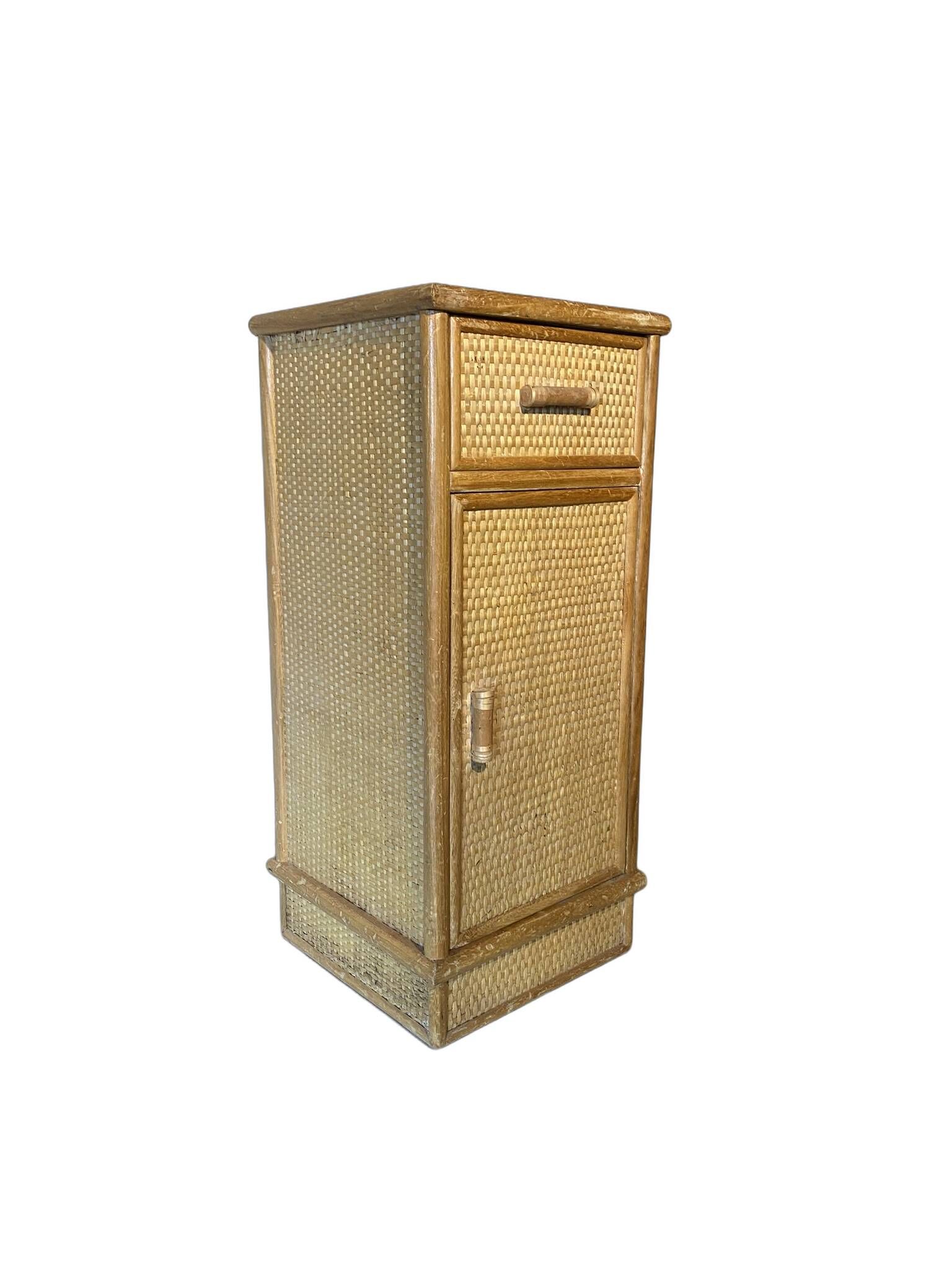High rattan bedside accent table