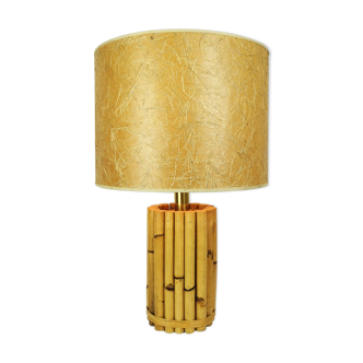 Lampe à poser en bambou, Leola Design, abat-jour d'origine, années 1970-1980