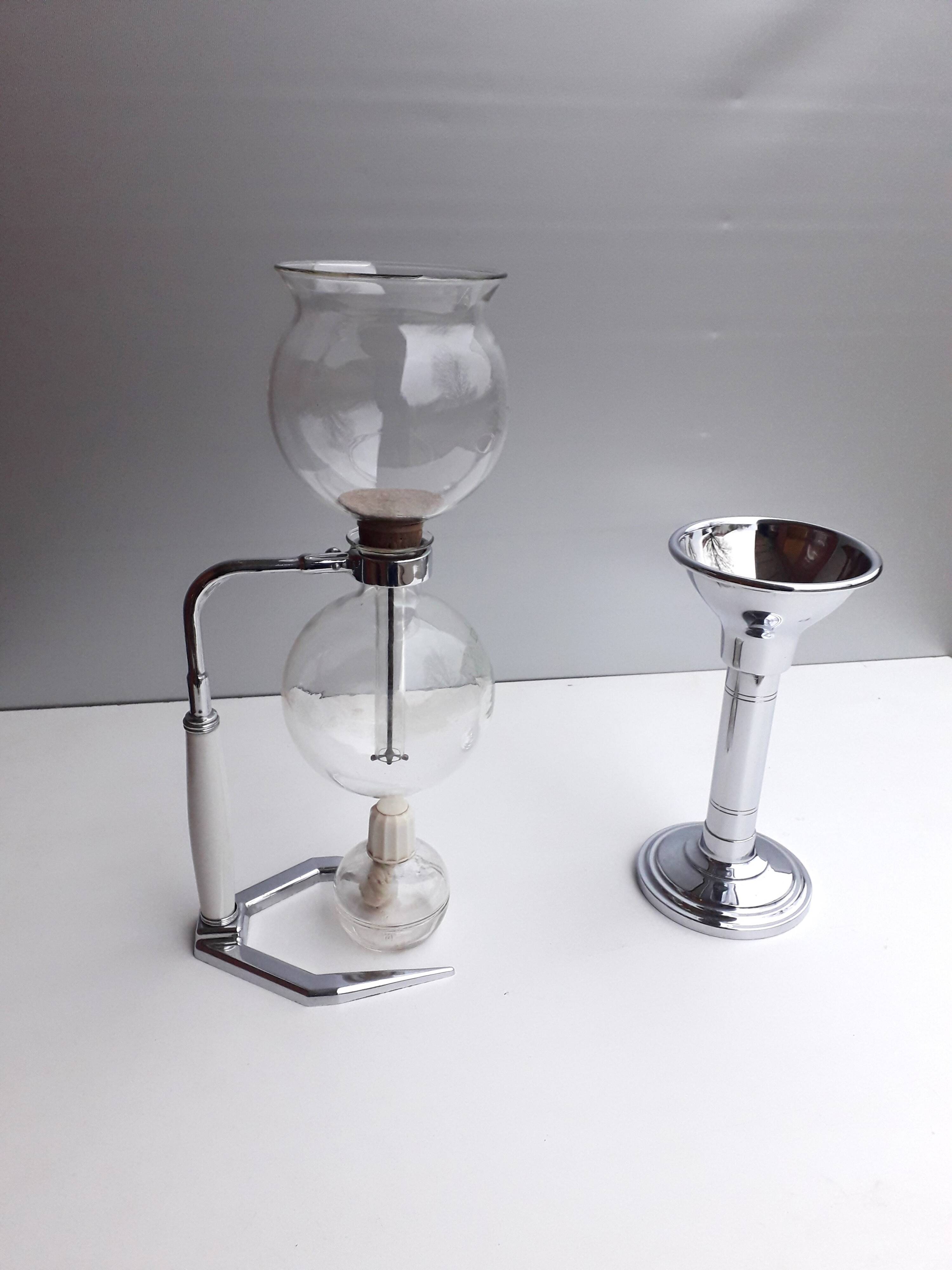 Old hellem france vacuum coffee maker 6 cups - + chrome support - 1960
